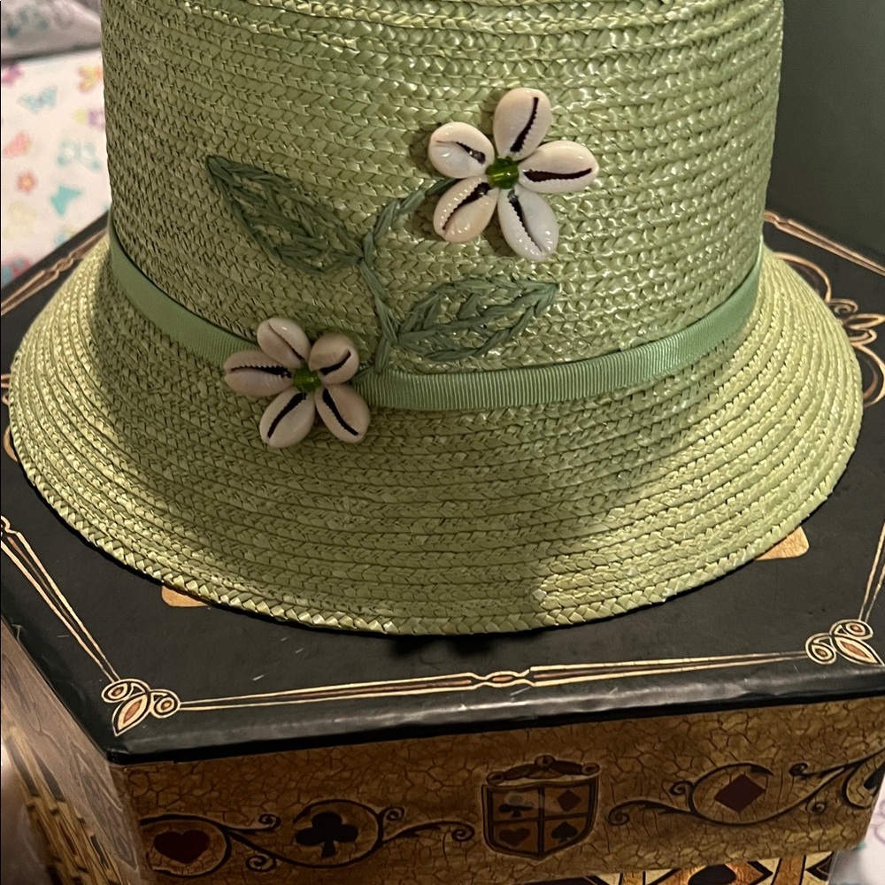 Green Floral Straw Bucket Hat - Brand